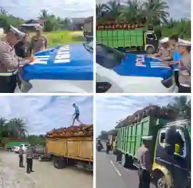 Cegah Jalan Rusak dan Kecelakaan, Polres Siak Tertibkan Truk Sawit ODOL di Jalan Lintas Perawang